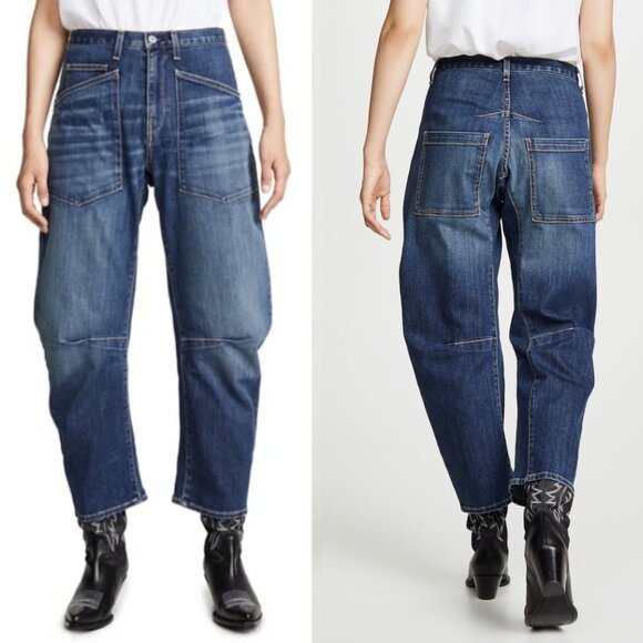 Nili Lotan Shon Tribeca Wash Jean Denim Blue Barrel Leg Size 27 - Picture 8 of 8